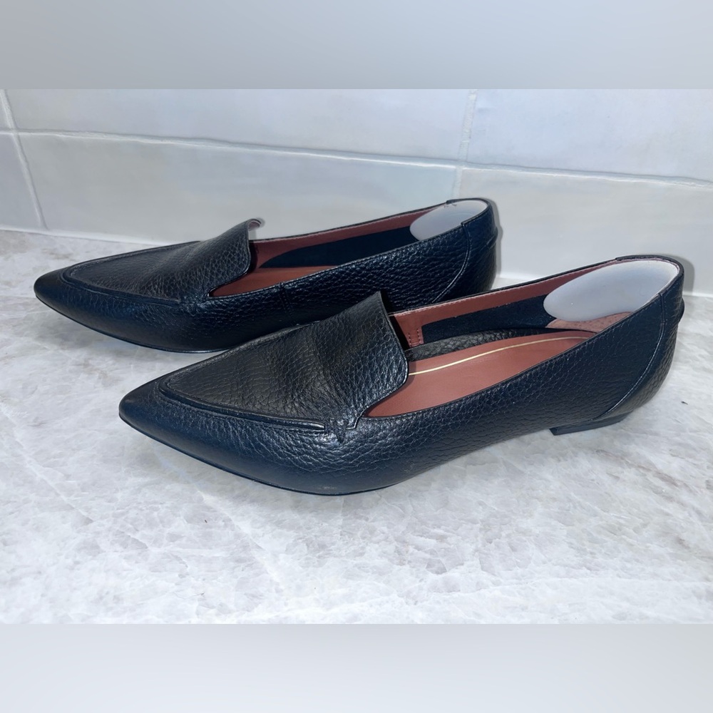 Vionic Black Pebble Leather Loafers Noah leather pointed flats Size 7 - Picture 3 of 8